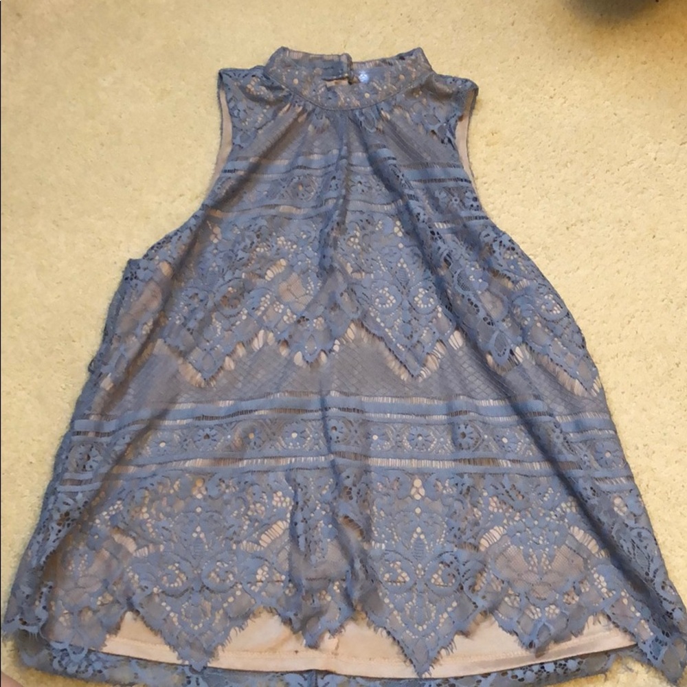 Periwinkle and nude lace tank top